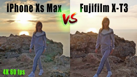 iPhone Xs Max vs Fujifilm X-T3 Side by Side comparison at 4K 60 fps.