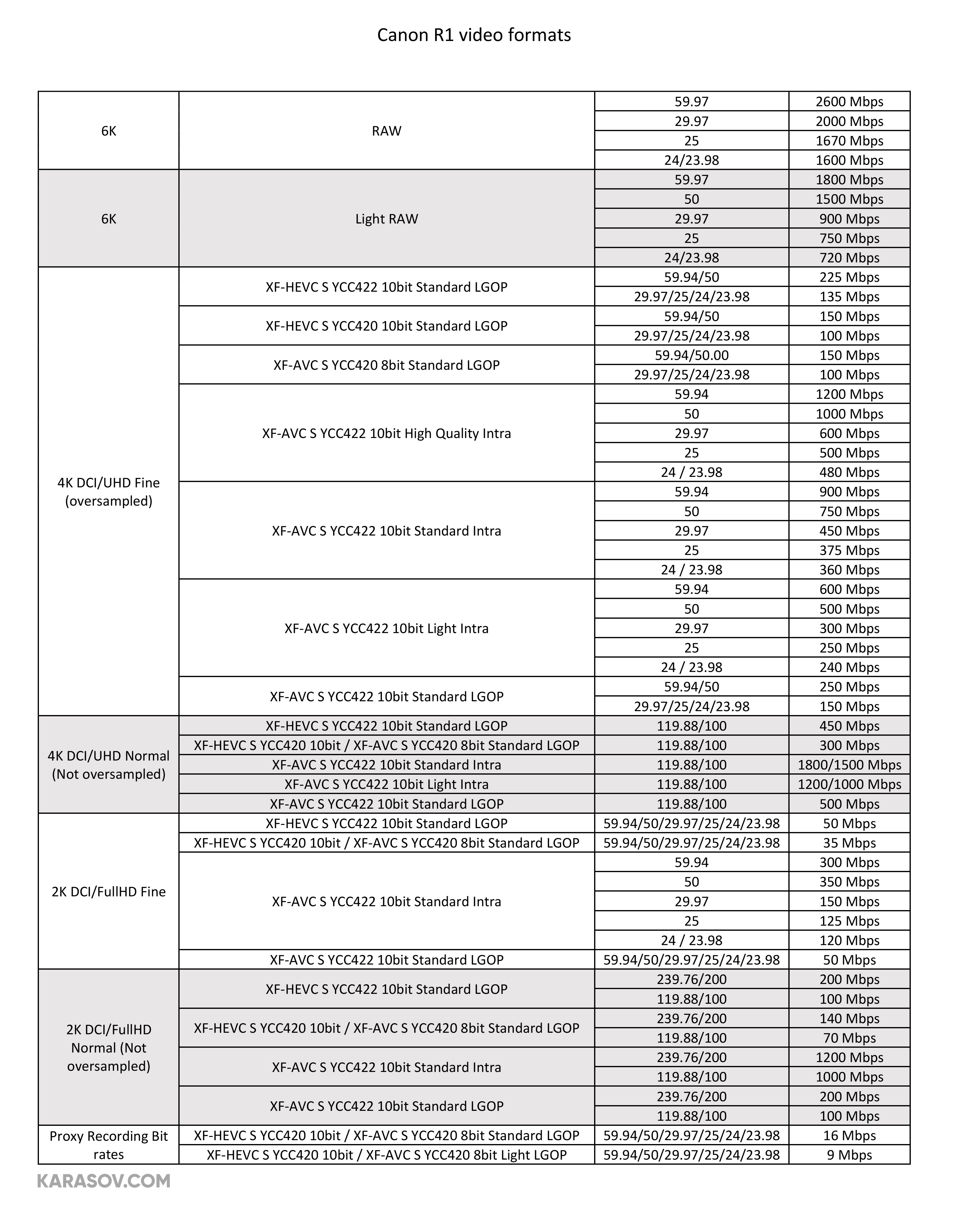 Canon R1 video shooting formats